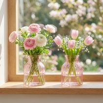 Artikel Glazen bloemenvaas, retro, roze getint, Ø11cm, H14.5cm, 2 stuks