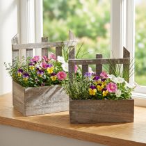 Artikel Houten plantenbakje, mini bloembakje L22/25cm, set van 2
