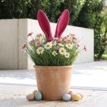Artikel Decoratieve konijnenoren roze voor Pasen gevlokte staaf H56cm