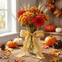 Artikel Zijdelint herfst met grassen sierlint geel 25mm 18m