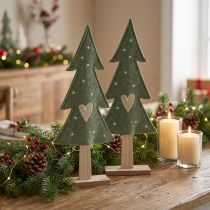 Artikel Decoratieve kerstboom vilt groen met hartjes sterren H52cm 2st