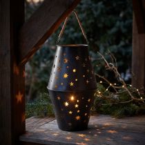 Artikel Hangende metalen lantaarn in antraciet met sterren - Ø18,5 cm, hoogte 50 cm - Elegante buiten- en binnenverlichting