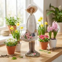 Artikel Decoratieve beeldjes van een tuinman, een decoratieve vrouw met bloemen, witroze, H21cm