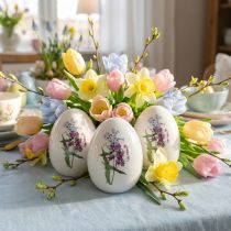 Artikel Paaseierendecoratie van keramiek met bloemendecoratie 12cm 3st