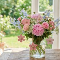 Artikel Houten bloemen hangdecoratie hout zomerdecoratie roze 4,5cm 24 st