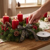 Artikel Kerstlint ster gewei decoratie bruin goud B25mm L15m