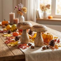 Artikel Houten paddestoelen decoratieve paddestoelen hout natuurlijke herfstdecoratie Ø10cm H12cm 2st