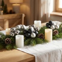Artikel Mini kerstballen zilver, antraciet glas Ø40mm mix 32 st