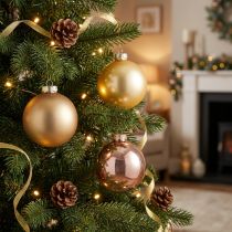 Artikel Glazen kerstballen – mat &amp; glanzend in goud, roze 7,5 cm 12 stuks