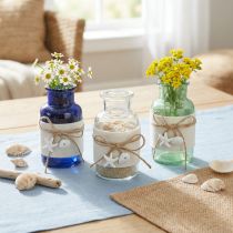 Artikel Maritieme flesvazen met vilt blauw groen wit 12,5cm 3 stuks