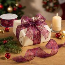 Artikel Glanzend decoratief lint met sterrenpatroon voor kerstversiering, 40 mm x 15 m