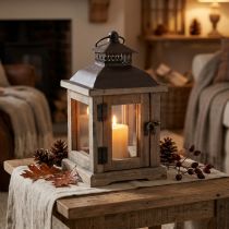 Artikel Vintage lantaarn donkerbruine houten lantaarn 15×15cm H26cm