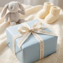 Artikel Cadeaulint met een schattig muisje, decoratief lint voor geboortes en doopfeesten, 15 mm breed, 20 m lang