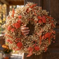 Artikel Decoratieve krans droogbloemen bloemenkrans oranje crème Ø25cm