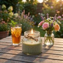 Artikel Geurkaars in glas Citronella kaars olijfgroen H11,5cm