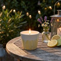 Artikel Citronella kaars in pot keramiek geel crème Ø8,5cm