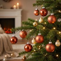 Artikel Mini kerstballen glas roodbruine glazen bollen Ø4cm 24 st