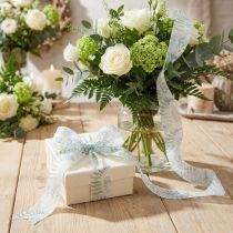 Artikel Organza lint, chiffon lint, bladerrijke takken, groen, 40 mm, 15 m