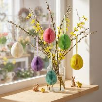 Artikel Paaseieren om op te hangen, honingraateieren, decoratief, kleurrijk, 8 cm, 6 stuks