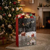 Artikel Cadeauzakje papieren zakje Kerstdorp H30cm 2st