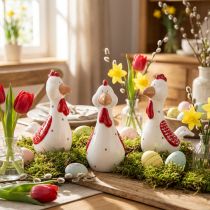 Artikel Decoratieve kippen Paasdecoratiefiguren keramiek decoratie 15cm 3st