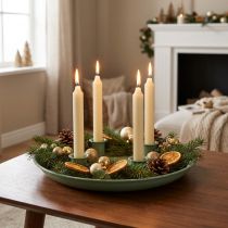 Artikel Adventskrans met kaarsenhouder, groen, met vier kaarsenhouders, 24 cm