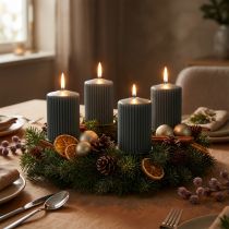 Artikel Antraciet pilaarkaarsen, gegroefde kaarsen, 70/90mm, set van 4, Adventsdecoratie