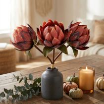 Artikel Decoratieve Protea kunstbloemen rood-oranje 34cm 3st