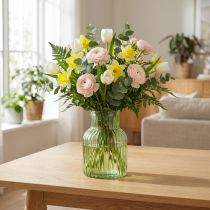 Artikel Retro groene glazen bloemenvaas met groeven, Ø13,5 cm, H20 cm