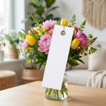 Artikel Witte hanglabels 18x60mm met metaaldraad, weerbestendig, ideaal voor bloemisterij en cadeaulabels, 250 stuks