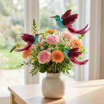 Artikel Kolibrie decoratie op stok turkoois bordeaux 13-15cmx9-10cm 6 stuks