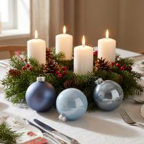 Artikel Set blauw/zilveren glazen bollen – mat &amp; glanzend, glazen decoraties voor winterse bloemstukken, 7,5 cm, 12 stuks