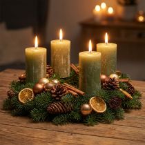 Artikel Effen pilaarkaarsen, olijfgroen, 70×120mm - Lange brandtijd 53 uur, set van 4, gemarmerd voor decoratie en Advent