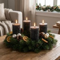 Artikel Effen pilaarkaarsen, antraciet, 70x100mm, set van 4 – decoratie, Advent, lange brandduur