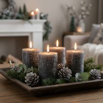 Artikel Antracietkleurige pilaarkaarsen, 60x100mm, set van 4, decoratieve kaarsen, lange brandduur