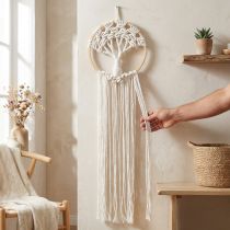 Artikel Macramé dromenvanger boom des levens wanddecoratie boho decoratie Ø28cm H92cm natuurlijk wit