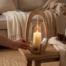 Artikel Lantaarn hout glazen lantaarn decoratief mangohout naturel Ø14cm H26cm