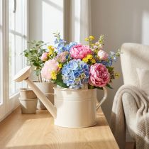 Artikel Vintage metalen gieter, crèmewit, decoratief en functioneel, plantenbak voor droog- en kunstbloemen, gieter voor binnen, 26 cm hoog, 5 liter