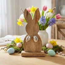 Artikel Paashaas hout met metalen eieren, paastafeldecoratie H31cm