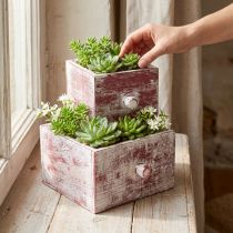 Artikel Plantenbak shabby chic decoratieve lade rood wit set van 2