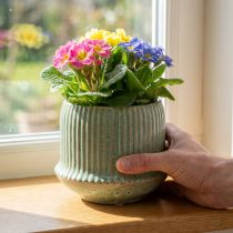 Artikel Bloempot keramiek plantenbak met groeven lichtgroen Ø14,5cm H12,5cm