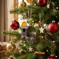 Artikel Kerstboomversiering: locomotief, metaal, 7,5 cm hoog