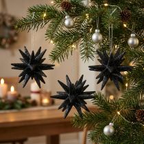 Artikel Kerstdecoratie sterren om op te hangen zwart Ø7,5cm 8 stuks