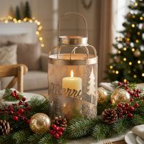 Artikel Vintage lantaarn kaarsenhouder Vrolijk Kerstfeest Ø19cm H34cm