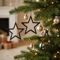 Artikel Kerstdecoratie ster hanger zwart glitter 7.5cm 40st