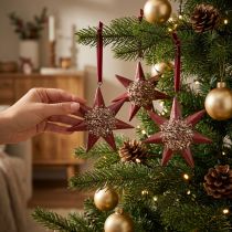 Artikel Kersthanger decoratie ster om op te hangen Bordeaux 4 st