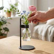 Artikel Siervaas decoratief fles glas met metalen voet zwart Ø13cm