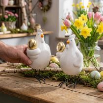 Artikel Decoratieve kip met gouden ei, paasfiguur porselein, paasdecoratie kip H12cm 2st