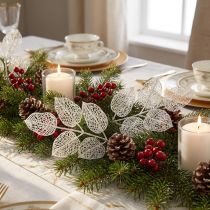 Artikel Winterdecoratie, deco bladeren, kunsttak wit glitter L36cm 10st