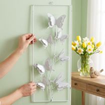 Artikel Vlinder Hangende Kunst Lente Metalen Muur Art Shabby Chic Wit Zilver H47.5cm